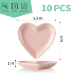 6.3 Inch Ceramic Pink Dessert Plates, Heart Shaped Appetizer Plate Set, 10P