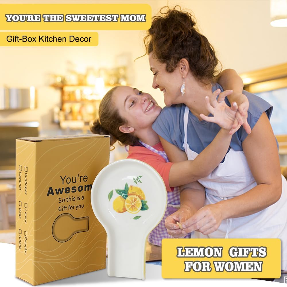 Spoon Rest for Stove Top Kitchen Decor Ceramic Spoon Holder (Lemon)