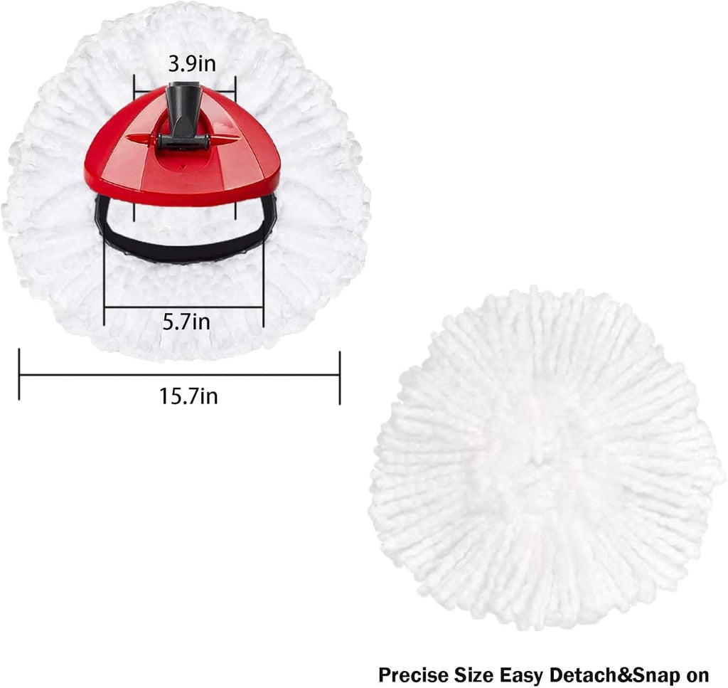 Mop Replacement Head - 4 Pack EasyWring Mop Refills Compatible with Triangle Spin Mop - Microfiber Mop Easy Cleaning Floor Head Mop for Floor Cleaning Includes 1 Rotating Mop Base