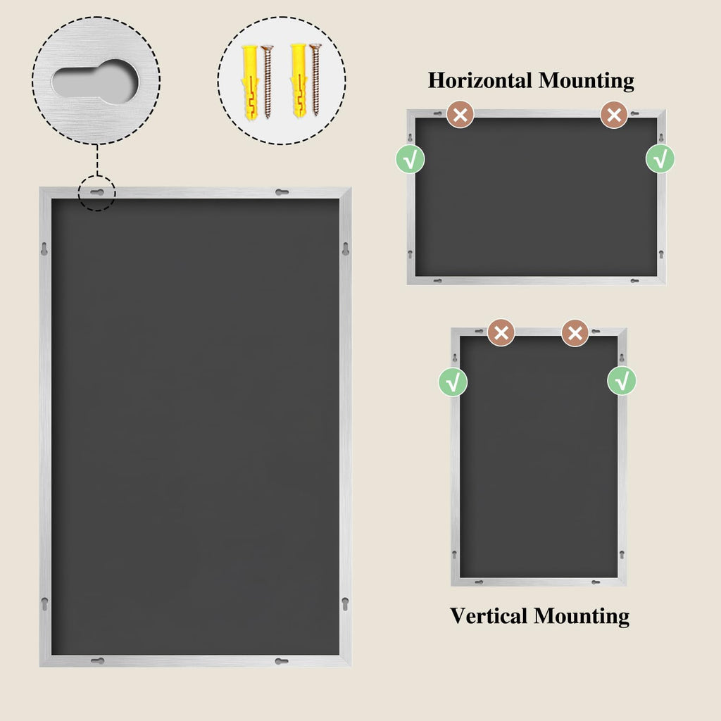 Koonmi Silver Rectangle Wall Mirror, 30x40 Inch Bathroom Mirror, Aluminum Frame Vanity Mirror for Entryway, Living Room, Bedroom Bathroom, Hangs Horizontally or Vertically