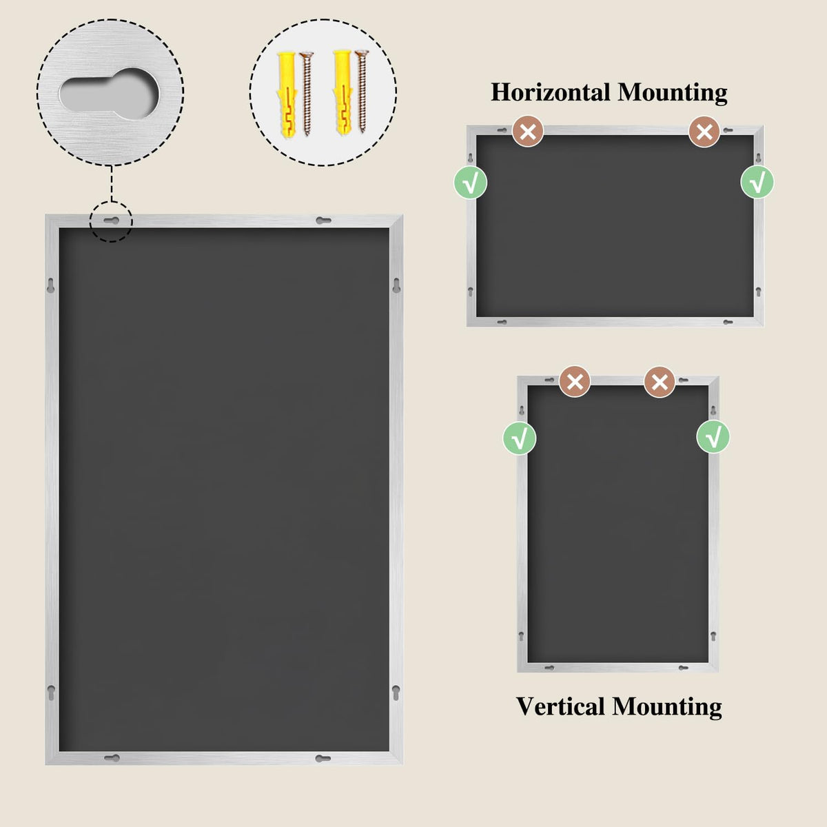 Koonmi Silver Rectangle Wall Mirror, 30x40 Inch Bathroom Mirror, Aluminum Frame Vanity Mirror for Entryway, Living Room, Bedroom Bathroom, Hangs Horizontally or Vertically
