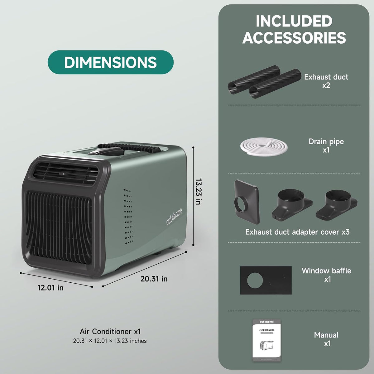 OUTOHOME Tent Air Conditioner, 5100 BTU AC110V Quiet 4-in-1 Free Standing Cooling Portable AC Camping for rooms up to 200 sq ft, 24h Timer for Camping Tent, Truck, Outdoor or Home Use