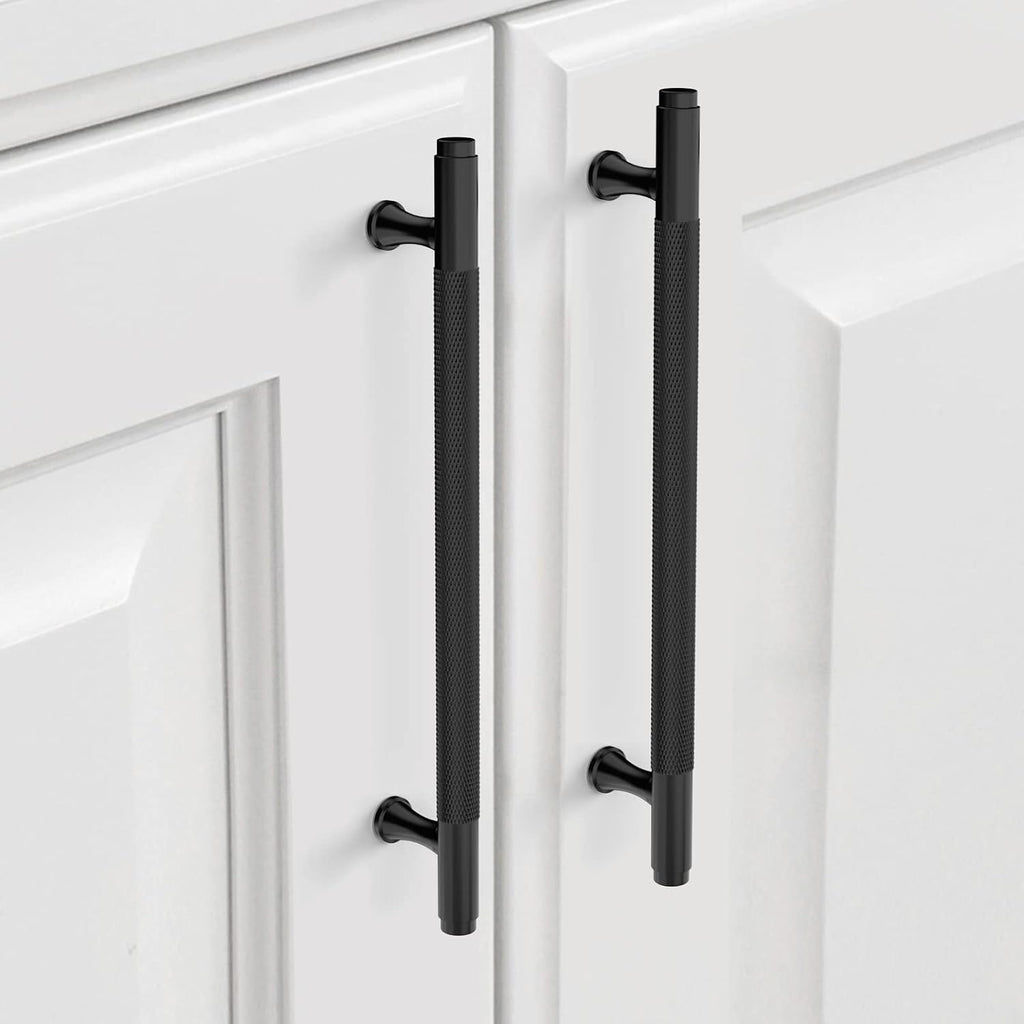 9BUILD 10 Pack 7 Inch Knurled Cabinet Pulls Matte Black Kitchen Cabinet Handles Cabinet Hardware Black Handles for Cabinets Cupboard Handles T Bar Handles