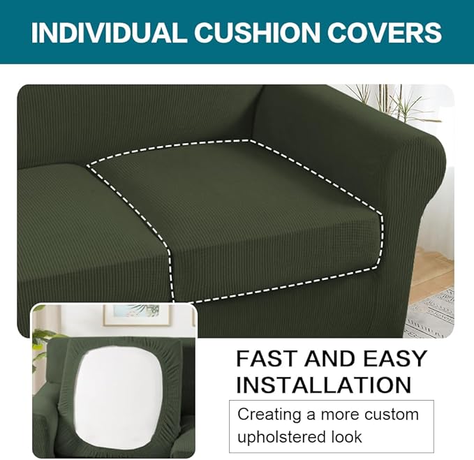 Turquoize 4 Piece Sofa Covers for 3 Cushion Couch Sofa Slipcover Soft Couch - Image 5