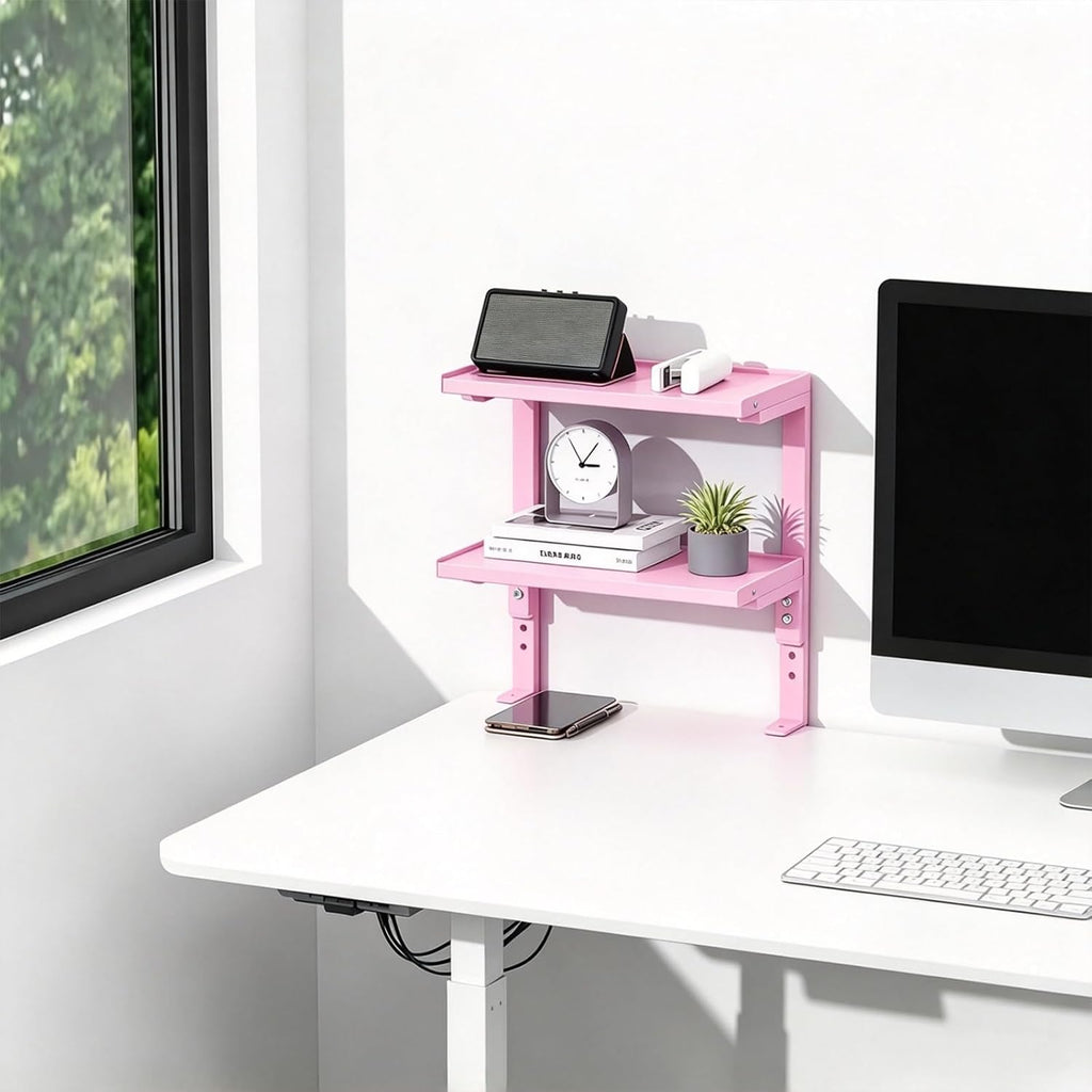 2 Tier Clamp on Desk Shelf (Pink)