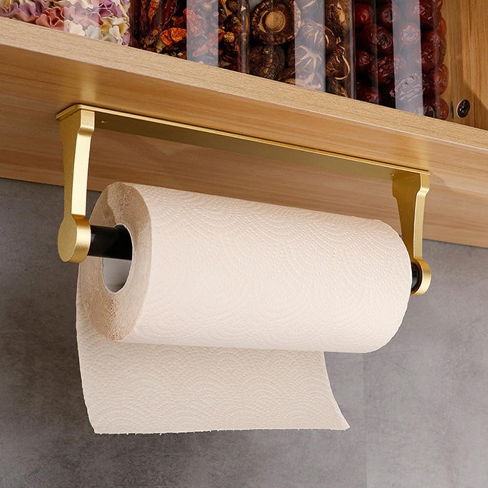 Paper Towel Holder - Self-Adhesive or Drilling, Black, Wall Mounted, Kitchen Roll Dispenser Under Cabinet or Inside Cabinet