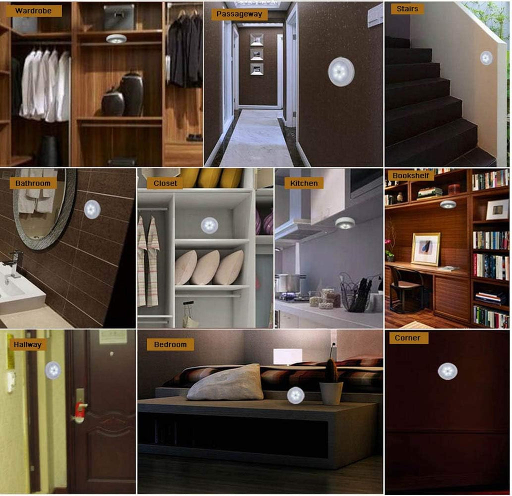 Searik 6 Pack Motion Sensor Lights Indoor, Magnetic Cordless Battery Powered LED Night Light Step Stair Closet Lights Under-Cabinet Lighting Stick On Anywhere Lamp for Home Kitchen Cabinet Bathroom