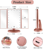 Flymiro Tri-fold Lighted Vanity Makeup Mirror with 3x/2x Magnification,Light up Mirror for Makeup,Touch Screen 21 LEDs,180° Rotation Countertop Cosmetic Mirror,Gifts for Women Mom Teen Girls