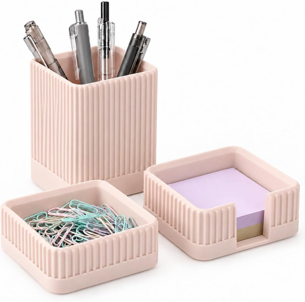 Aesthetic Desk Organizer Set,3-Piece Sturdy Plastic Office Accessories