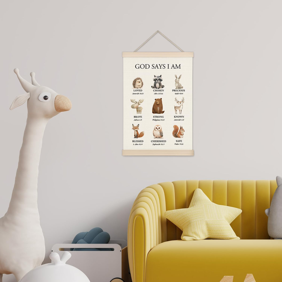 Woodland Christian Wall Art for Nursery, 11x17in Oxford Cloth Hanging Banner with Bible Verses, Woodland Animal Forest Theme Scripture Decor for Kids Bedroom, Prayer Room, Nursery & Spiritual Gifts