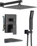 DASAN Tub Shower Faucets Sets Complete Matte Black Bathtub Shower System with Waterfall Tub Spout, Bathtub Faucet Set Tub and Shower Faucet Combo Trim Kit with Valve