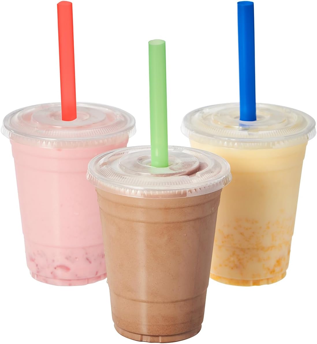[100 Sets-16 oz.] Plastic Cups With Dome Straw Slot Lids PET Crystal Clear Disposable Togo Cup BPA Free For Party Ice Cold Drinks Coffee Tea Parfait Dessert Smoothie Bubble Boba Fruit Milkshake Slush