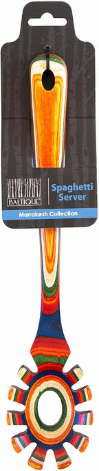 Baltique Marrakesh Collection Wooden Spaghetti Spoon – 12.5" Pasta Server with Teeth, Colorful Birch Wood Utensil for Portioning, Stirring & Serving Noodles