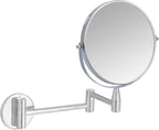 Amazon Basics Wall Mount Round Vanity Mirror with 360° Rotation, Double Sided, 1X/5X Magnification, Adjustable, 12.8"L x 10"W, Chrome