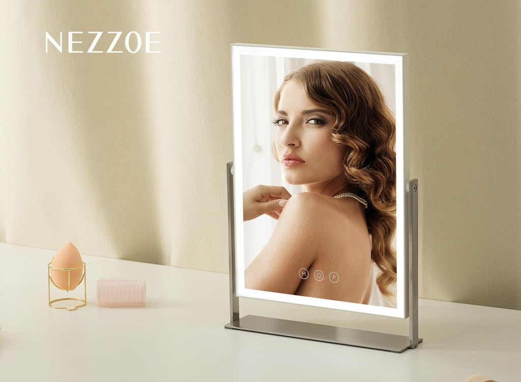 NEZZOE Rechargeable Makeup Mirror with Lights, 4000mAh Battery, 14"x10"