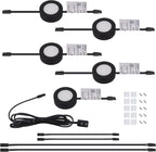 LUMILAND Wired LED Puck Lights 120V (2.7Wx5) Plug-in Lighting Warm White, LED Cabinet Light for Kitchen Can Be Surface Mount or Recess Mount, Black