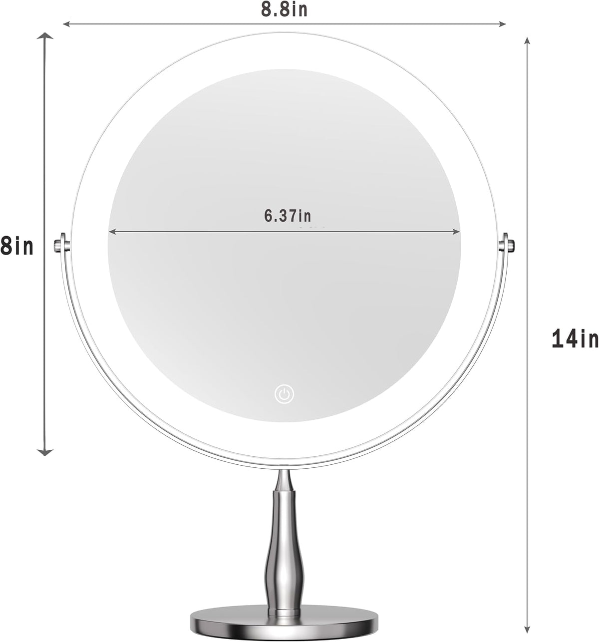 8" Rechargeable Makeup Mirror, 1X/10X Magnifying Vanity Mirror with Light