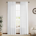 Nanspring White Linen Curtains 84 Inch Length 2 Panels Set by Nanspring