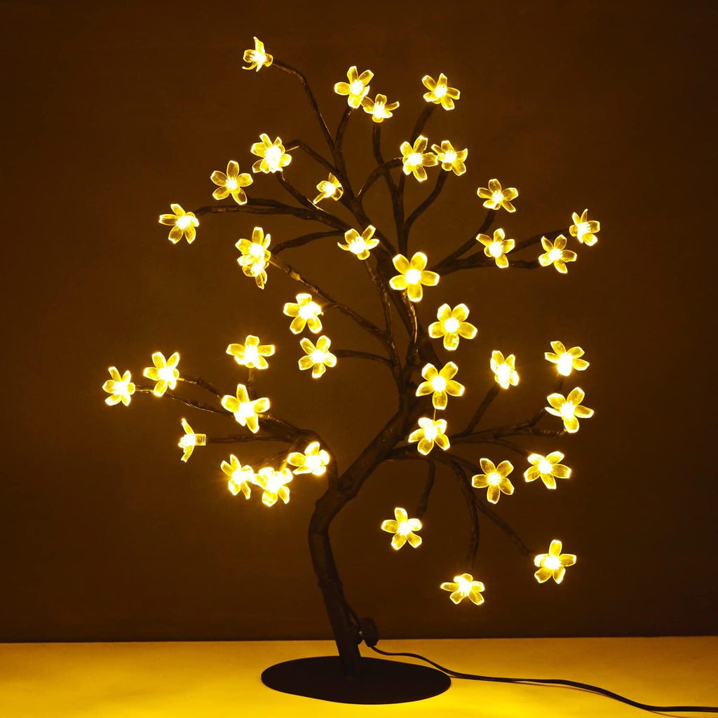 Cherry Blossom Tree Light,17inch 40LED Lighted Tabletop Artificial Flower Bonsai Tree Lamp USB Powered Gifts for Home Decor Room Office Party Wedding Christmas Decorations(Warm White)