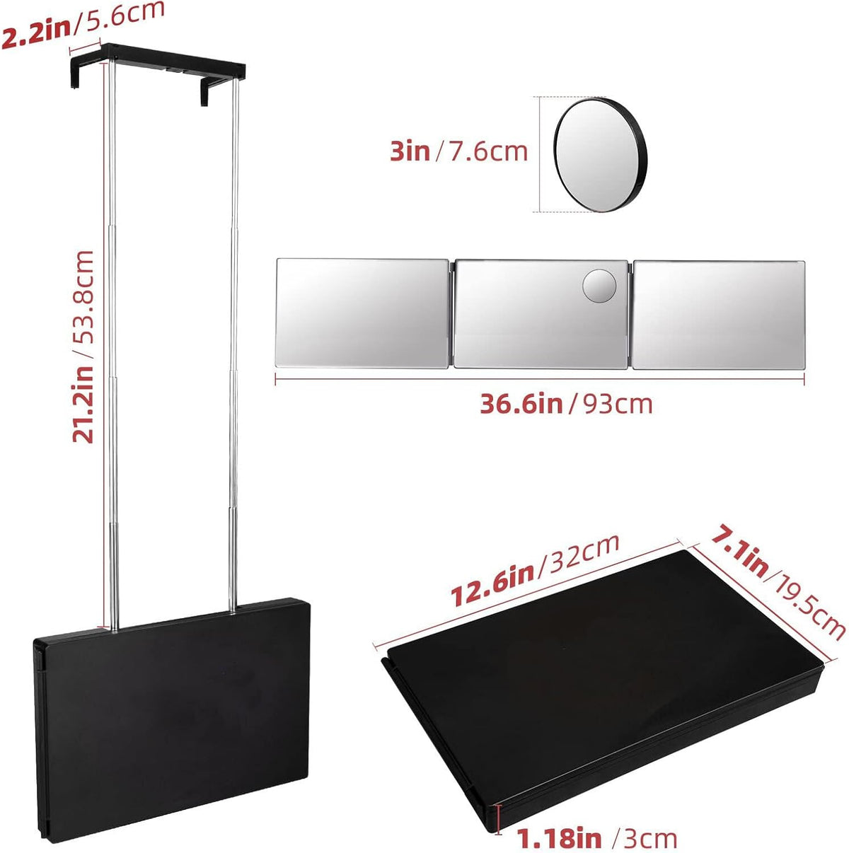 SELF FIND 3 Way Mirror for Hair Cutting, 360° Mirror for Haircuts for Men, Barber with Height Adjustable Telescoping Hooks for Makeup and Hair Styling1