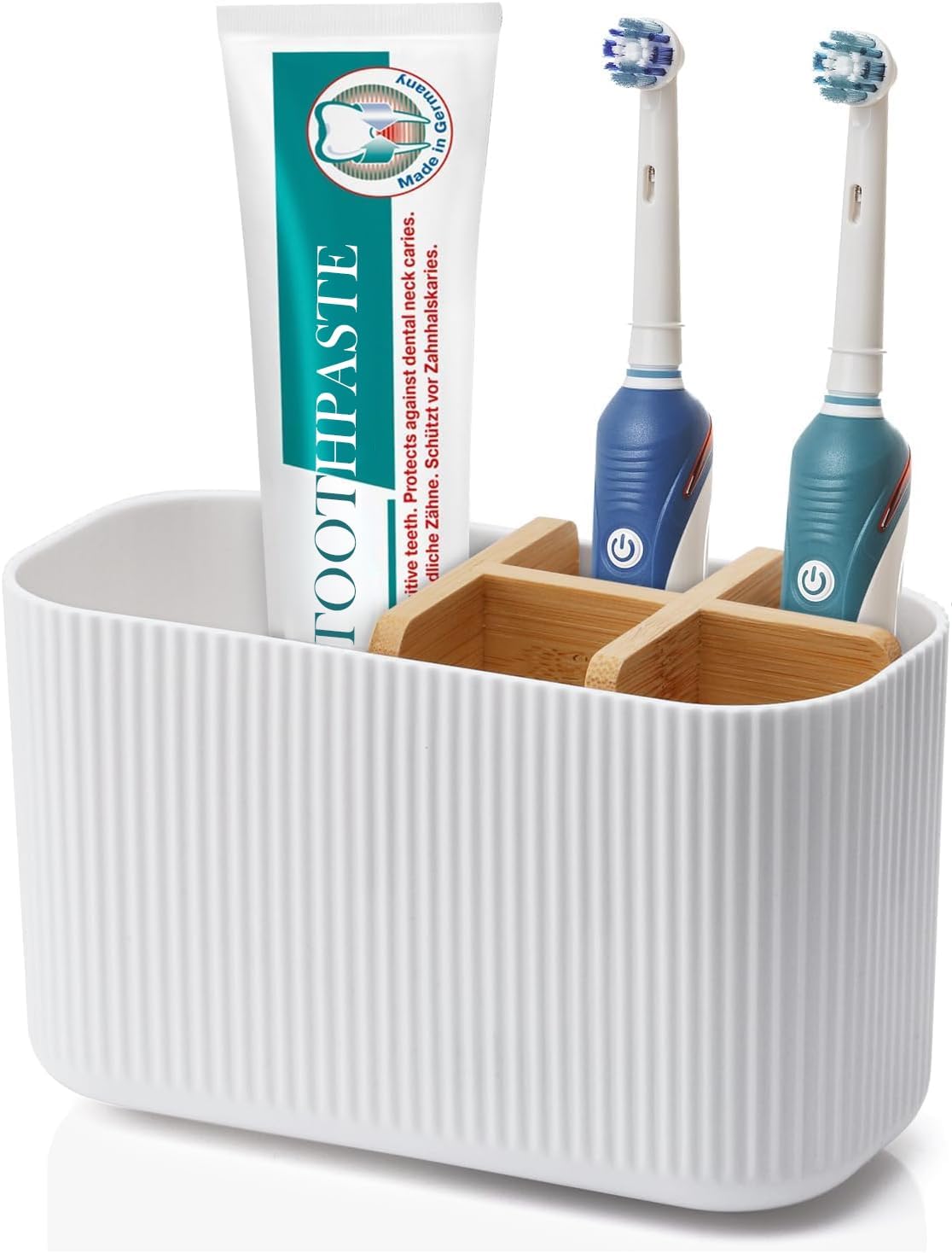 White Toothbrush Holder, 5 Slots Bathroom Storage Organizer