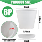 6 Pack 8 Inch Clear Nursery Plant Pots with Large Drainage Holes &Saucer