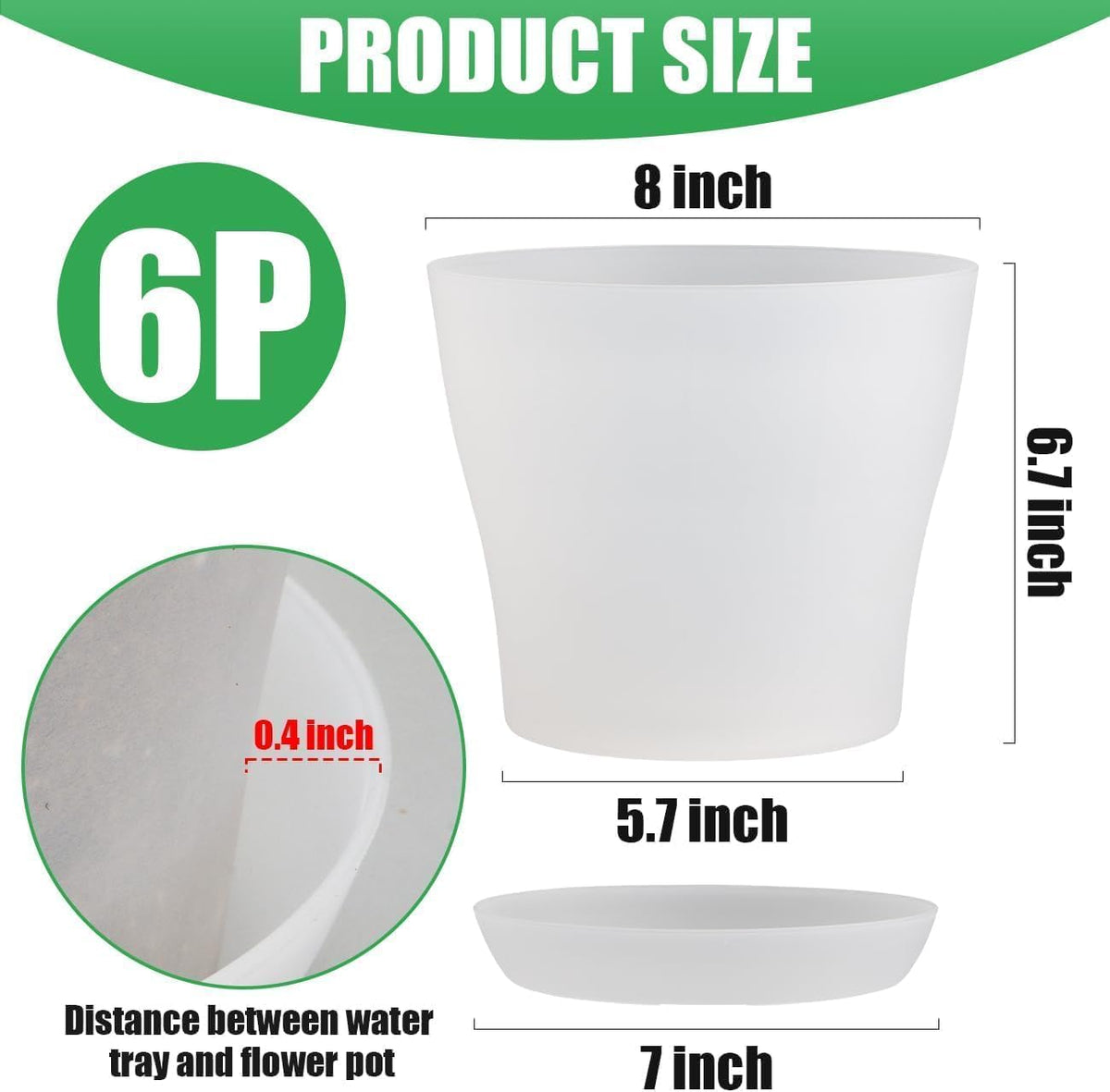 6 Pack 8 Inch Clear Nursery Plant Pots with Large Drainage Holes &Saucer