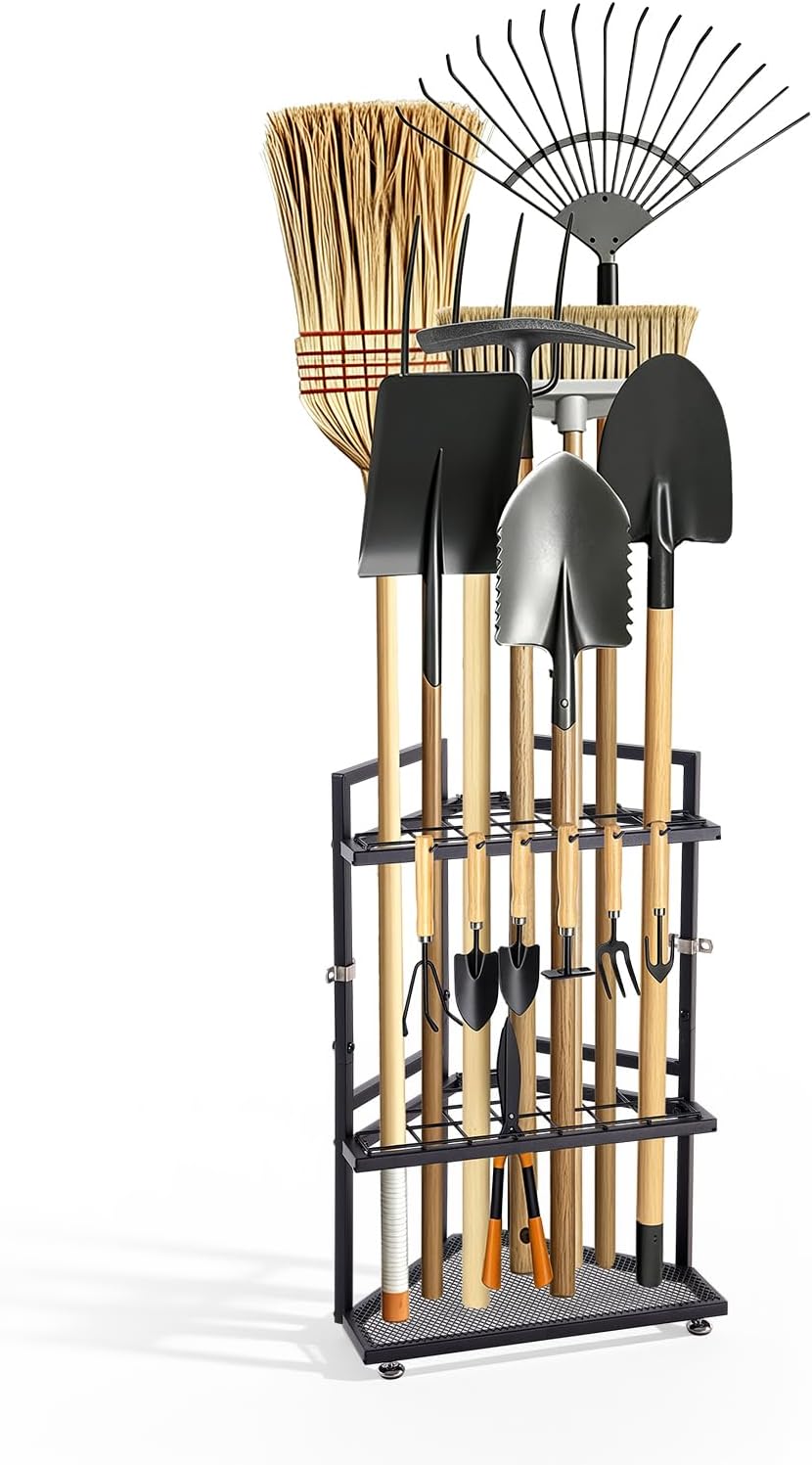 VEVOR Garden Tool Organizer for Corner, 17 Slots, Metal Garage Storage Rack