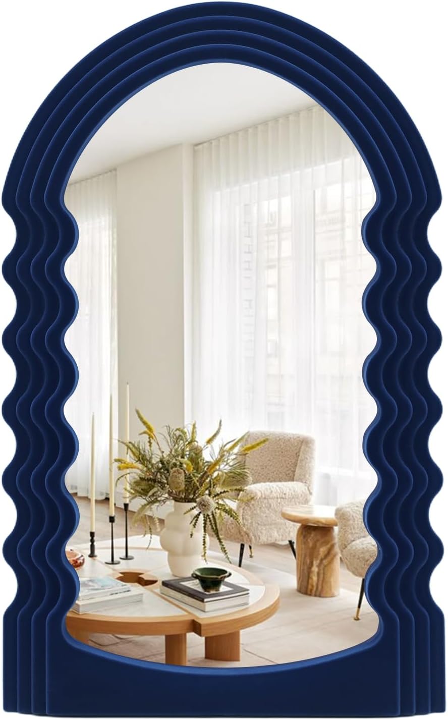 Small Wavy Wall Mirror Living Room Decor,Irregular Mirrors,Dark Blue