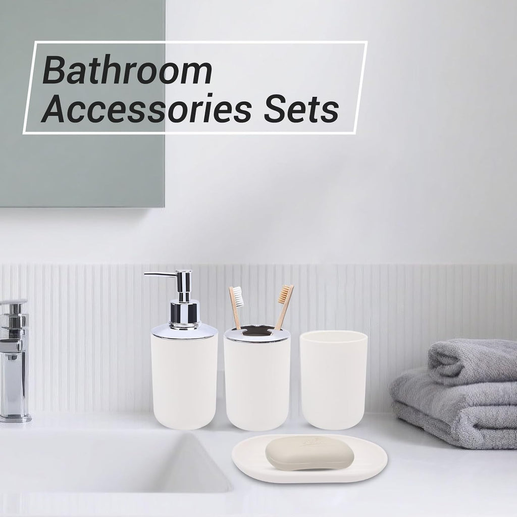 LGURT 4-Pc White Bath Accessories Set — Dispenser, Holder, Cup & Dish