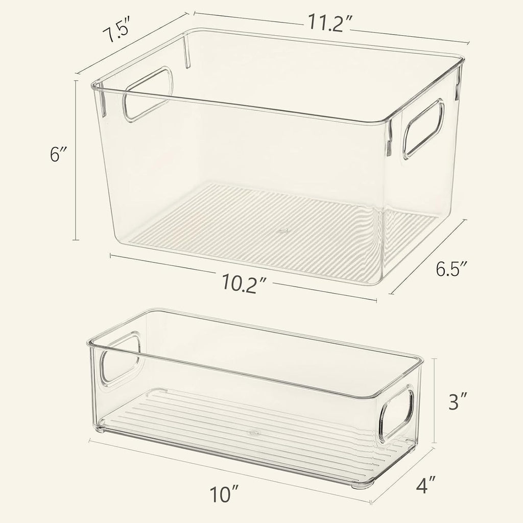 Qilinba Clear Storage Bins 8 Pack for Pantry Organizers, 4 Large Plastic Pantry Organizer Bins and 4 Small Stackable Storage Containers for Kitchen Cabinet, Home Edit, Freezer Fridge Organizer
