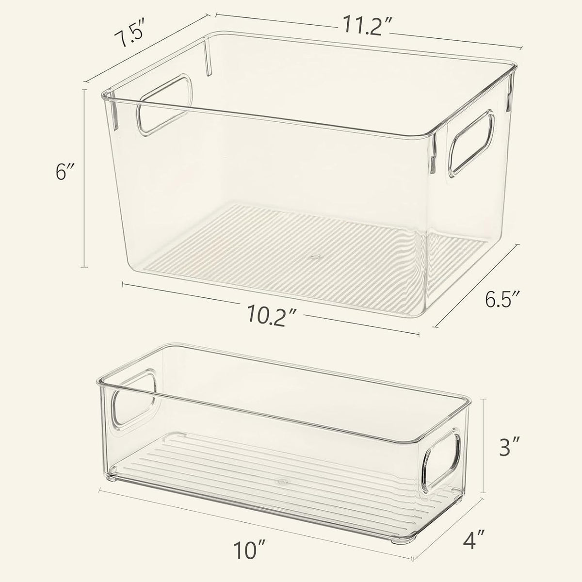 Qilinba Clear Storage Bins 8 Pack for Pantry Organizers, 4 Large Plastic Pantry Organizer Bins and 4 Small Stackable Storage Containers for Kitchen Cabinet, Home Edit, Freezer Fridge Organizer