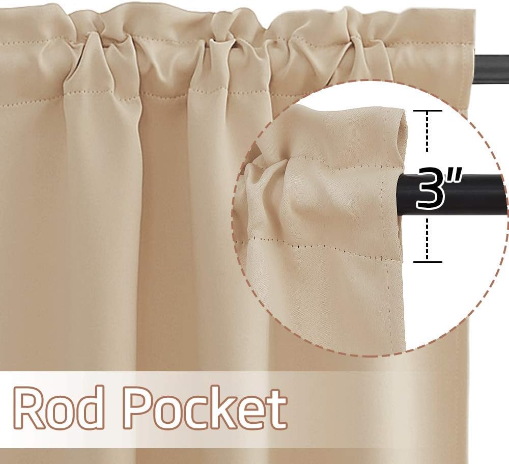 NICETOWN Farmhouse Valances for Kitchen/Bathroom/Living Room/Bedroom Blackout Privacy Adjustblae Rod Pocket Short Winow Curtains for Cafe/Loft/Office, 1 Pair, 42" x 18" + 1.6" Header, Biscotti Beige