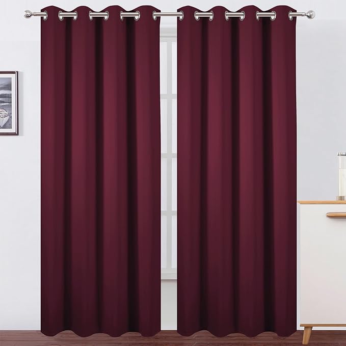 LEMOMO Blackout Curtains 52 x 90 Inch Long Burgundy Red Curtains Set of 2 by Lemomo