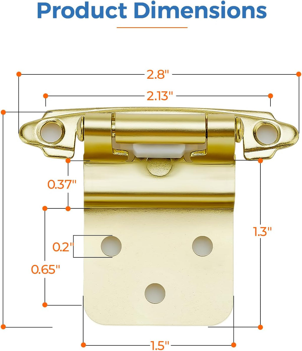 60 Pack 30 Pairs Gold Self-Close Cabinet Hinges, 3/8 Inch Inset