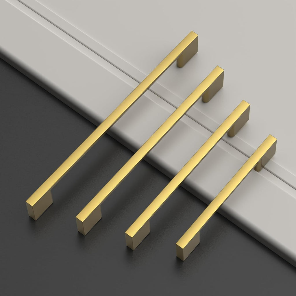 Amerdeco 10 Pack Vibrant Brushed Moderne Brass Zinc Alloy Cabinet Pulls 5"