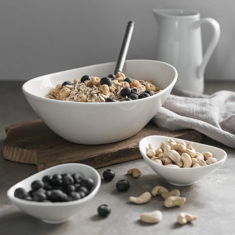 DOWAN 9.25" Serving Bowls, White Serving Dishes for Entertaining, 35 OZ Large Serving Bowls for Party, Oval Ceramic Bowls for Soup, Salad and Pasta, Microwave & Dishwasher Safe, Thanksgiving Bowls Set