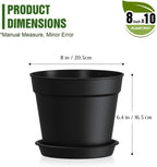 8 Inch 10 Pack Plastic Plant Pots with Drainage Holes and Trays