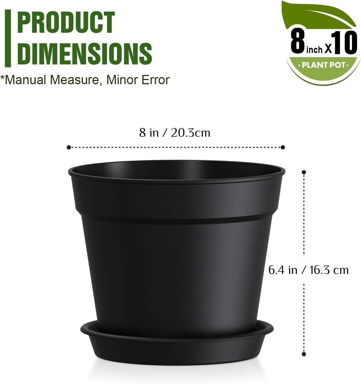 8 Inch 10 Pack Plastic Plant Pots with Drainage Holes and Trays