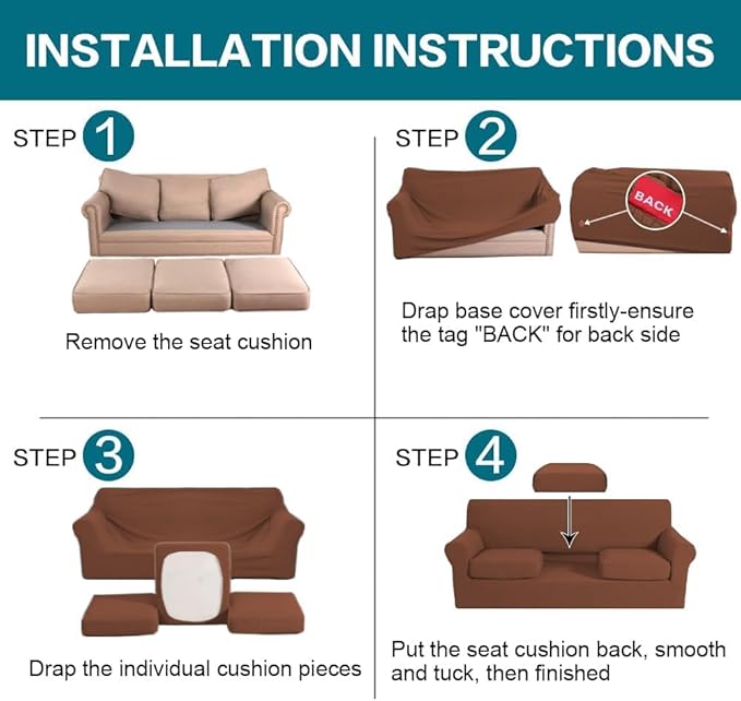 Turquoize 4 Piece Sofa Covers for 3 Cushion Couch Sofa Slipcover Soft Couch - Image 6