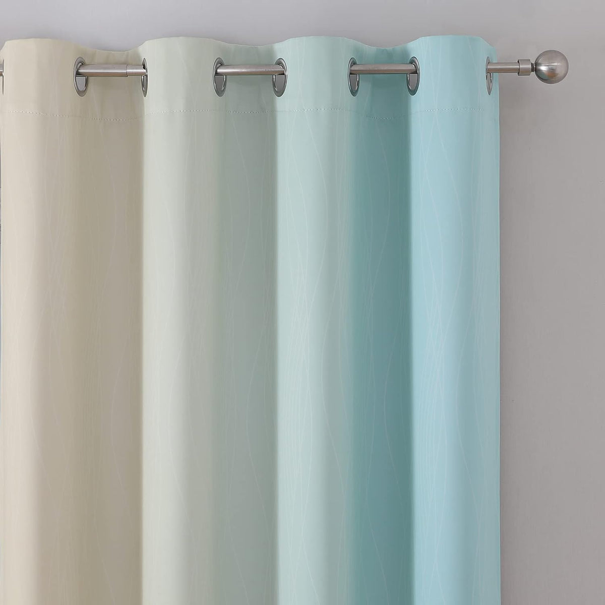 Estelar Textiler Aqua and Beige Ombre Blackout Curtains for Bedroom 84 Inch