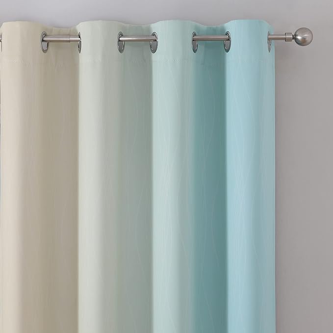 Estelar Textiler Aqua and Beige Gradient Blackout Curtains - Image 4