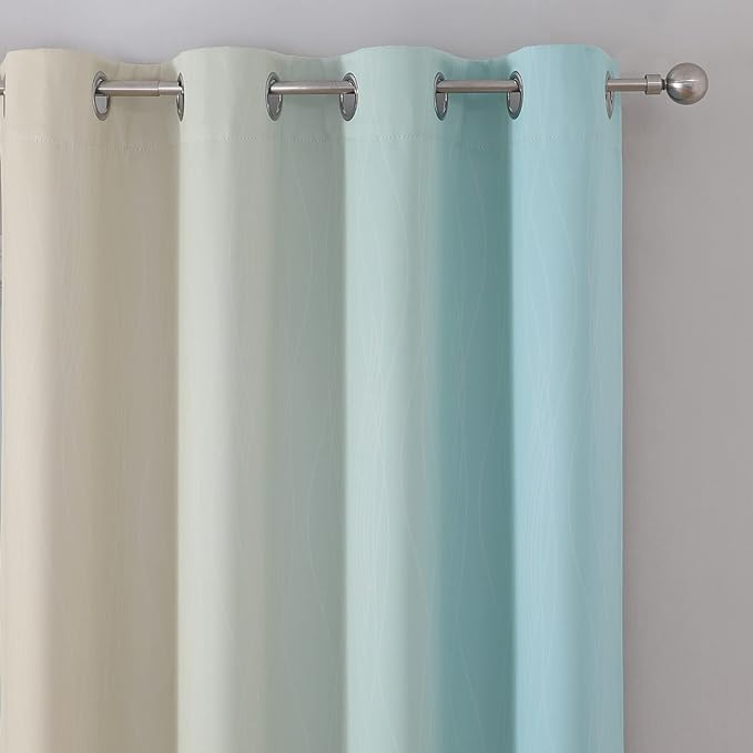 Estelar Textiler Aqua and Beige Ombre Blackout Curtains 45 Inch Length - Image 4