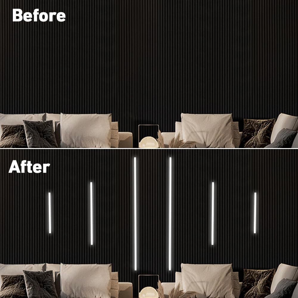 9-Lights LED Recessed Lighting Wall Panel Lights,Self-Adhesive Wood Slat Wall Panel Strip Light,4000K Touchable Switch Dimmable LED Aluminum Channel lamp,Under Cabinet Light(39in+31.5in+23.6in)