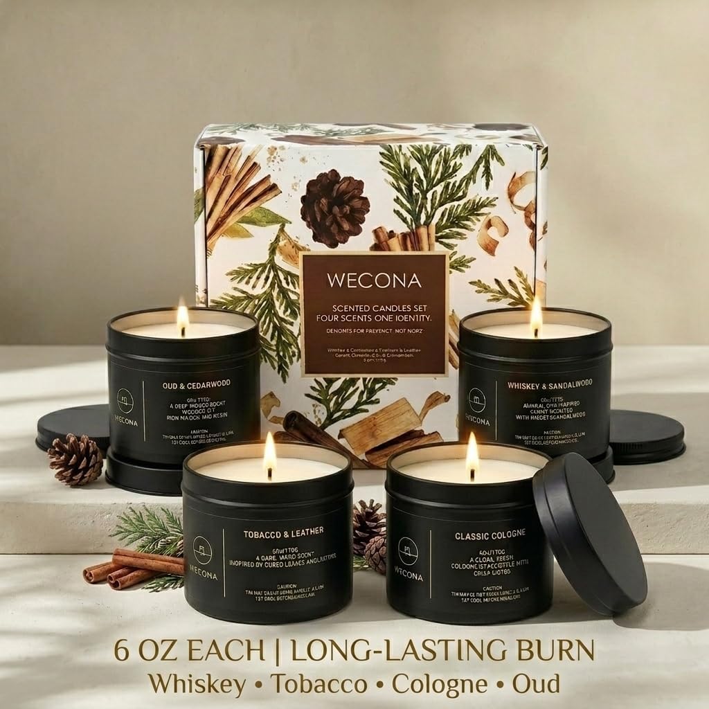 WECONA Candles for Men, 4 Pack Scented Candle Gift Set