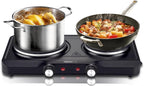 Countertop Double Cast Iron Burner 1800 Watts Electric Hot Plate with Adjustable Temperature 6.1" Cooktop for Dorm, Office, Home, Camp, Compatible for All Cookwares