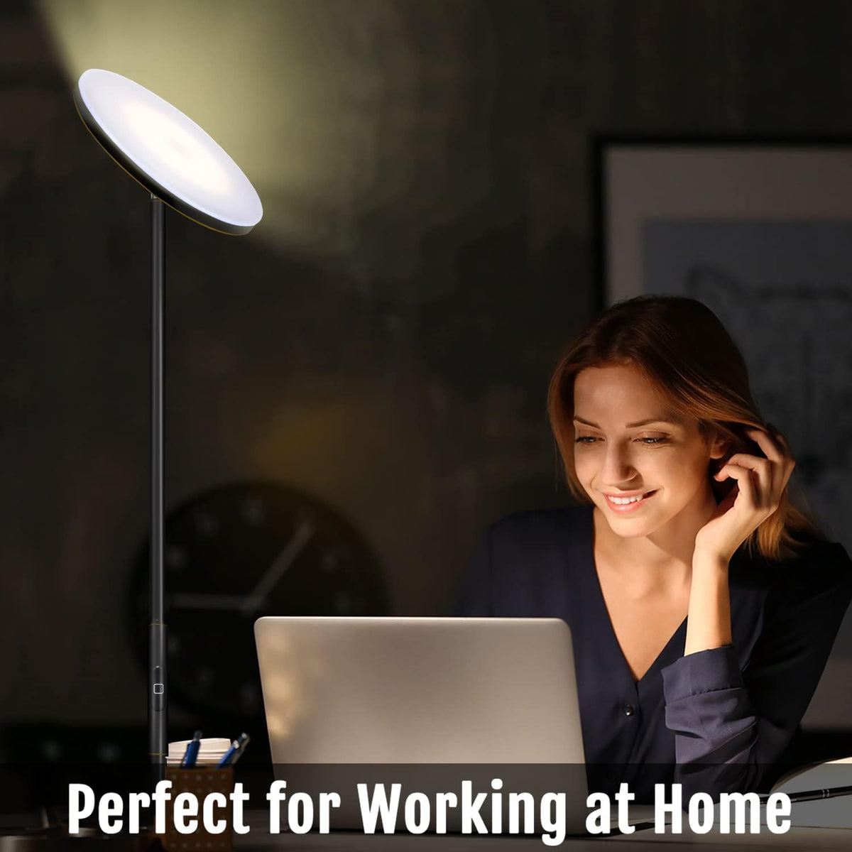 JOOFO LED Torchiere Floor Lamp with Remote, Stepless Dimmable, Black Gold