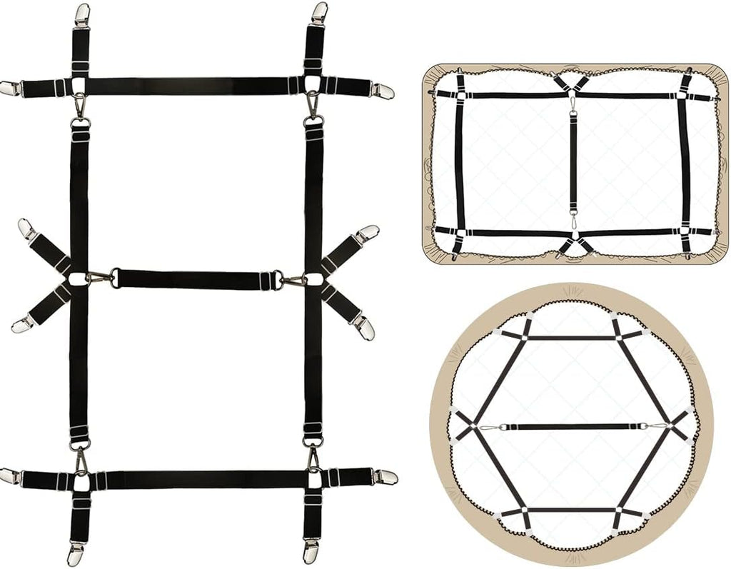 Bed Sheet Straps,Fitted Sheet Clips,Adjustable Bed Sheet Fasteners for Fitted Bed Sheets, Bed Scrunchie for Mattress Pad Covers (Black3)
