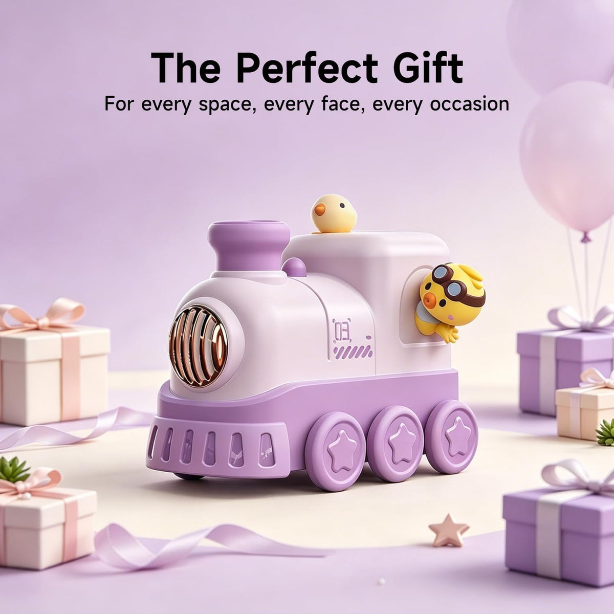 JOSTART Cute Train Humidifier, 300ml Portable USB Desktop, (Soft Purple)