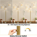 Nintiue Dimmable Floor Lamp - 3 Lights Brass Arc Floor Lamps for Living Room, 1000LM Modern Tall Standing Lamp with Linen Shades, Mid Century Tree Floor Lamp for Bedroom Office, 3 LED Bulbs Included